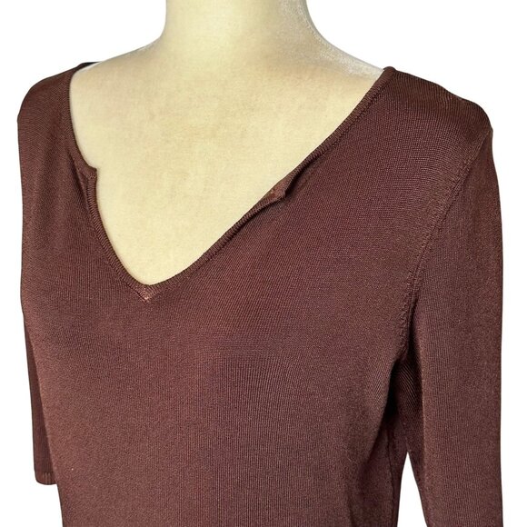 Worthington Stretch Brown Slinky Knit Top PM 90s Y2K V Neck - Picture 2 of 7